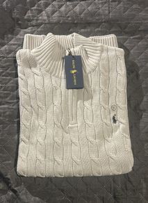 Ralph Lauren Cable Knit Quarter Zip Light Grey - Size XL Men