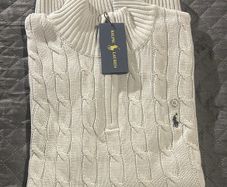 Ralph Lauren Cable Knit Quarter Zip Light Grey - Size XL Men