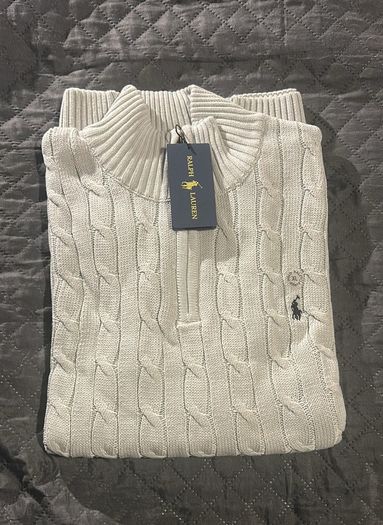 Ralph Lauren Cable Knit Quarter Zip Light Grey - Size XL Men