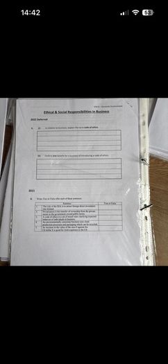 Yeats College Leaving Cert Higher level Business notes