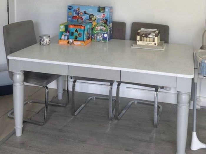 Marble top dining table and 6 chairs