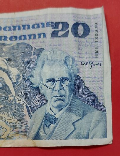 Irish 1988 "YEATS" Twenty pound note in .Fine condition