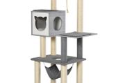 5-Levels Plush Cat Tree Tower Activity Center with Sisal Scratching Posts Hammock Perch Condo Soft Cushions, Grey