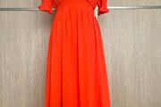DKNY Orange V Neck Midi Dress