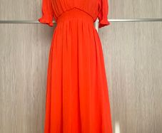 DKNY Orange V Neck Midi Dress