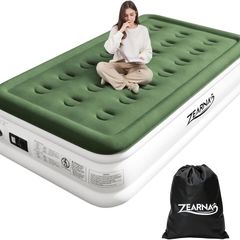 Single Inflatable Mattress, Single Air Bed for Home with Built-in Electric Pump, Blow Up Mattress in 3 Mins Self-Inflation/Deflation, Flocked Surface Guest Airbed for Portable Guest Bet