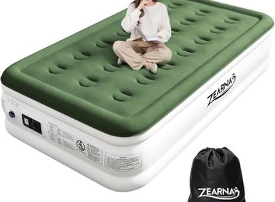Single Inflatable Mattress, Single Air Bed for Home with Built-in Electric Pump, Blow Up Mattress in 3 Mins Self-Inflation/Deflation, Flocked Surface Guest Airbed for Portable Guest Bet