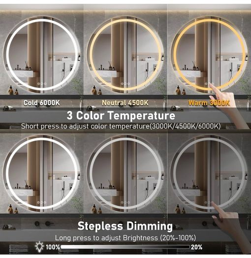 Bluetooth LED Bathroom Wall Mirror with LED Lights - 800mm Round Anti-Fog Vanity Mirror