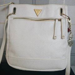 GUESS White Embossed Monogram Crossbody Bag