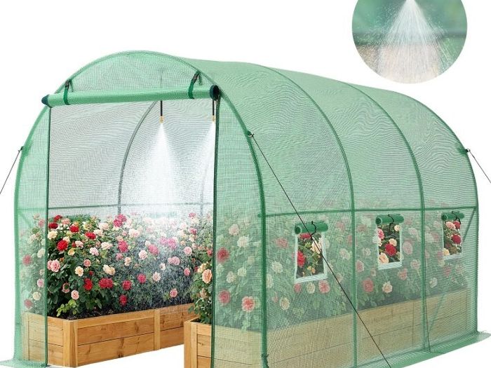 10ft x 7ft Walk In Heavy Duty Polytunnel Greenhouse with Built In Irrigation