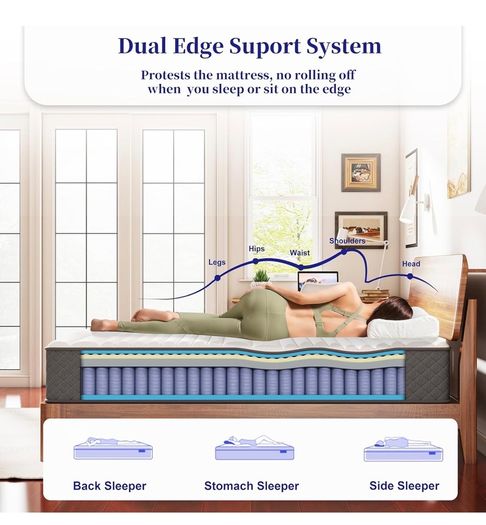 12 Inch Single Mattress, 7-Zone Hybrid Single Bed Mattresses, Memory Foam Mattress with Pocket Sprung with Medium Firm for Body Support & Pressure Relief - 90x190x30cm