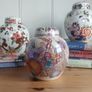 Stunning Rare Masons Ironstone Medium Sized (6.75 inch tall) Lidded Prunus Jar/Ginger Jar in the Fruit Basket Pattern, Plum/Muliticoloured Colourway with the Rare Iridescent Overglaze, Circa 1950, Mint/Cabinet Condition Image 2