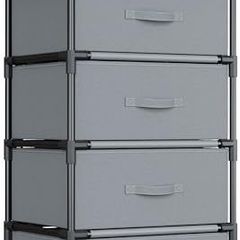 Fabric Chest of Drawers Bedroom, 4 Drawers Storage Unit with Sturdy Steel Frame, Dresser Drawers for Bedroom, Living Room, Hallway, Office and Closet - Grey
