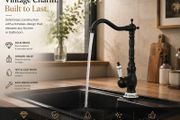 Black Brass Kitchen Bathroom  Mixer Tap Vintage-Style Tall Basin Faucet with Ceramic Handle Hot &amp; Cold, Single Hole Mount