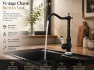 main image for ad Black Brass Kitchen Bathroom  Mixer Tap Vintage-Style Tall Basin Faucet with Ceramic Handle Hot &amp; Cold, Single Hole Mount