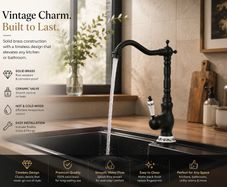 Black Brass Kitchen Bathroom  Mixer Tap Vintage-Style Tall Basin Faucet with Ceramic Handle Hot & Cold, Single Hole Mount