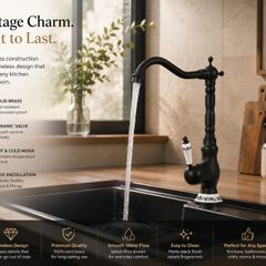 Black Brass Kitchen Bathroom  Mixer Tap Vintage-Style Tall Basin Faucet with Ceramic Handle Hot & Cold, Single Hole Mount