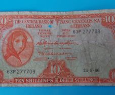 Irish 1966 Lavery ten shilling banknote in used condition
