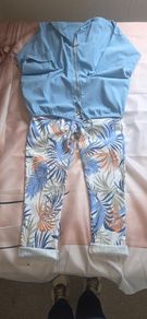 Made In Italy Blue Tropical Leaf Co Ord Lounge Set Relaxed Holiday Fit