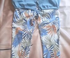 Made In Italy Blue Tropical Leaf Co Ord Lounge Set Relaxed Holiday Fit