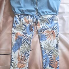 Made In Italy Blue Tropical Leaf Co Ord Lounge Set Relaxed Holiday Fit