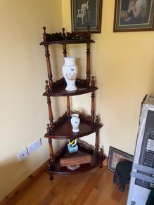 Vintage Wooden 4 Tier Corner Whatnot Display Shelf  Traditional Ornate Carved Unit