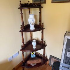 Vintage Wooden 4 Tier Corner Whatnot Display Shelf  Traditional Ornate Carved Unit