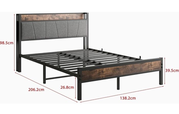 Double Bed Frames with Storage Headboard,Heavy Duty Metal Upholstered Platform Bed Frame