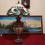 Vintage 34 Inches Tall Large Art Deco Bronze / Copper And Caged Glass Tiffany Lamp With 18.75 Inch Diameter Stained Glass Shade Image 10