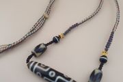 Antique Style Vintage Himalayan 9 Eyes Agate Dzi Bead Pendant Necklace