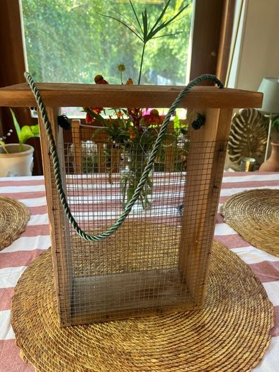 Unused Rustic Wooden Bird Feeder with Wire Mesh
