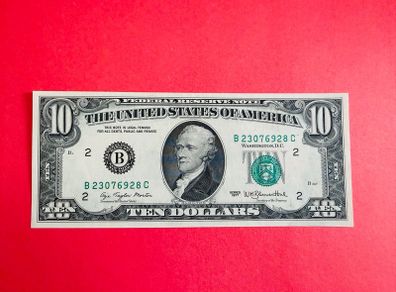 Usa  10 Dollar  1977  Letter  ( B2 ) NEW YORK  ( Uncirculated )
