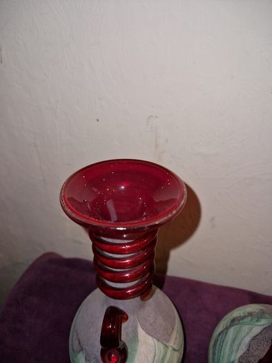 1960's pair Spanish Lafiore Scavo glass vases