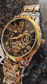 Luxury Two Tone Gold & Silver Watch Mens Skeleton Dial