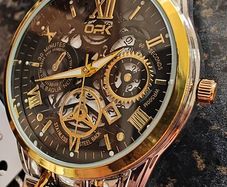 Luxury Two Tone Gold & Silver Watch Mens Skeleton Dial