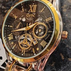 Luxury Two Tone Gold & Silver Watch Mens Skeleton Dial