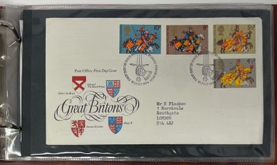 Collection of 38 Stamp First Day Covers, 1872-75 housed in Royal Mail small album with good range and including definitive values plus regionals. 38 images of contents