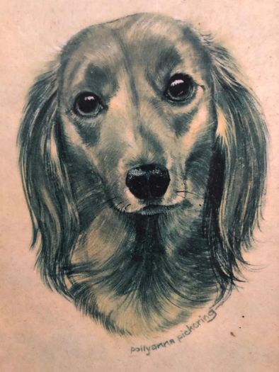 Vintage Pollyanna Pickering Framed Long-Haired Dachshund Dog Print 16cm x 13cm
