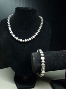 Vintage Sterling Silver Bead Necklace and Bracelet Set 925