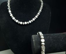 Vintage Sterling Silver Bead Necklace and Bracelet Set 925