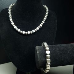 Vintage Sterling Silver Bead Necklace and Bracelet Set 925