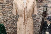 Vintage dress 1940s style beige with brown blue floral print size 12 14 Postage included