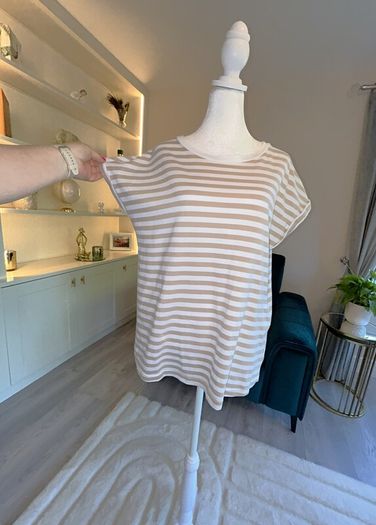 Ladies Short Sleeved Cream & Beige Stripped Tee Shirt from F&F