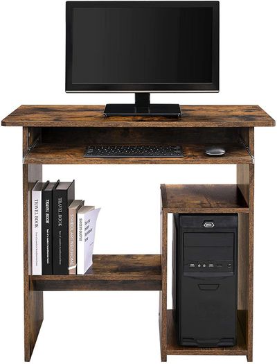 _Desk, Computer Table, Workstation, with Stand and Shelf, Central Unit Compartment, for Small Space, Easy Assembly, 80 x 45 x 74 cm, Rustic Brown