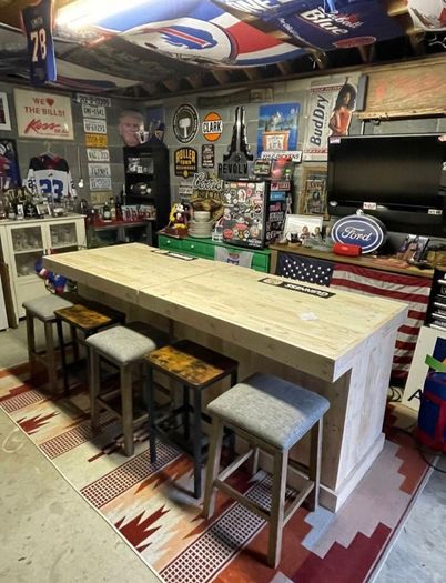 Rustic kitchen island with overhang