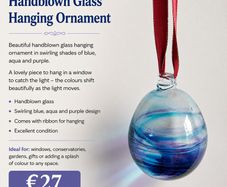 Handblown Glass Hanging Ornament in Blue, Aqua & Purple