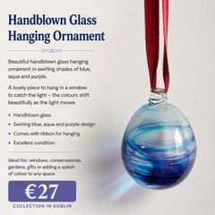Handblown Glass Hanging Ornament in Blue, Aqua & Purple