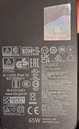 2 x Microsoft Surface Pro 65W Chargers - Model 1706
