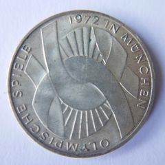 Vintage 1972 Munich Olympic Games 10 Mark German Silver Commemorative Coin - 15,4g