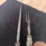 Fabulous Antique Carving Fork & Knife Sharpener Sterling Silver Antler Handles Image 4